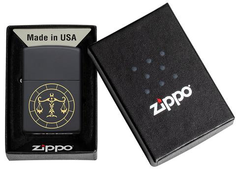 Zippo Libra Zodiac Sign Black Matte Pocket Lighter Zippo
